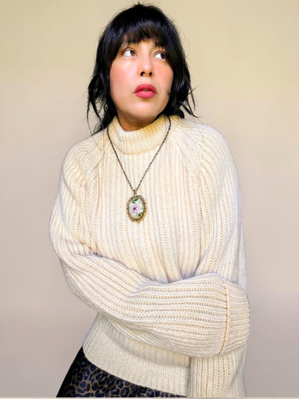 Lands End VTG 70s Made in Britain cottage neutral minimalist wool chunky sweater